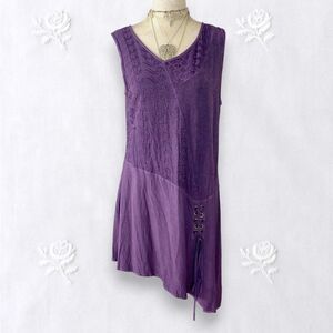 Witchy Boho Whimsygoth Purple Embroidered Asymmetric Mini Midi Dress M